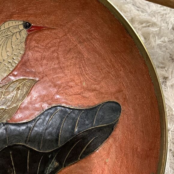 Vintage Kingfisher Enamel & Brass Bird Dish Decor Made In India - Picture 6 of 17